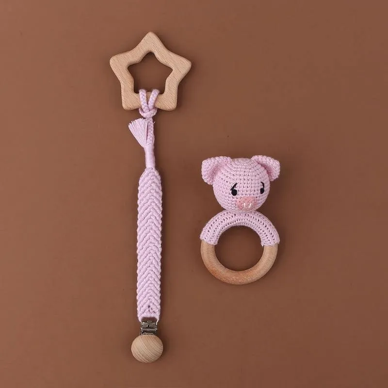 Crochet Set: Rattle, Teether & Pacifier Holder