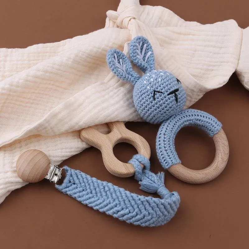 Crochet Set: Rattle, Teether & Pacifier Holder