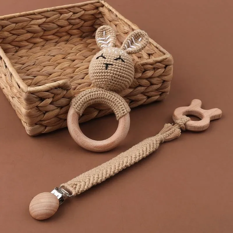 Crochet Set: Rattle, Teether & Pacifier Holder