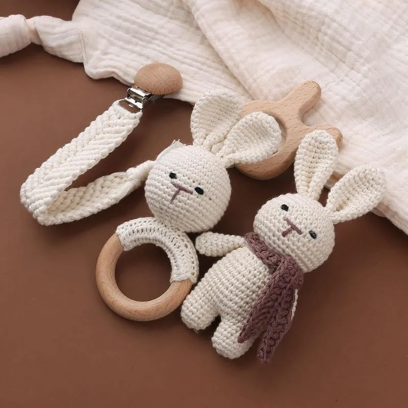 Crochet Set: Rattle, Teether & Pacifier Holder