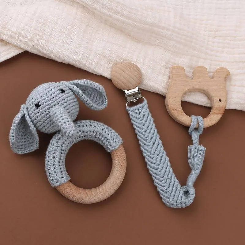 Crochet Set: Rattle, Teether & Pacifier Holder