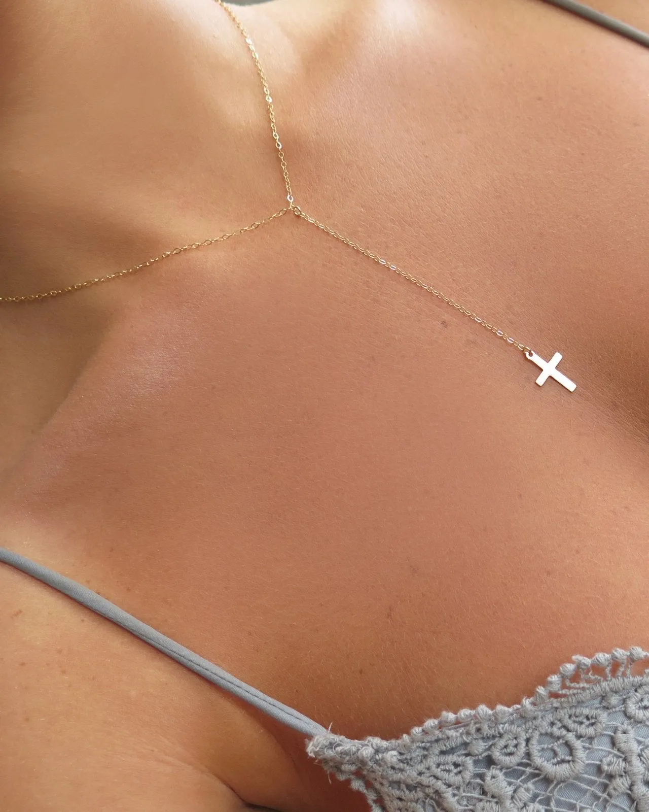 Cross Drop Necklace  - 14k Yellow Gold Fill