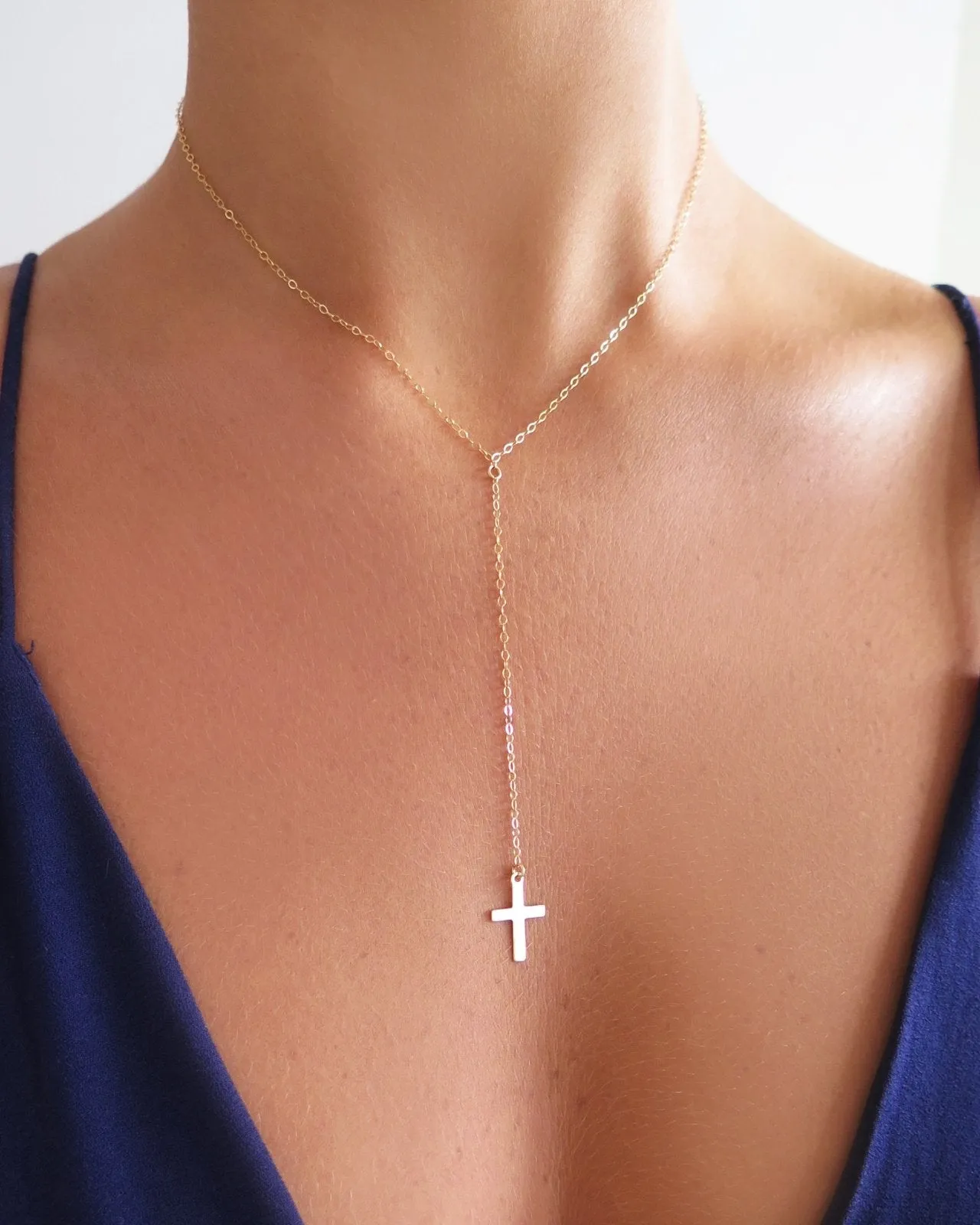 Cross Drop Necklace  - 14k Yellow Gold Fill