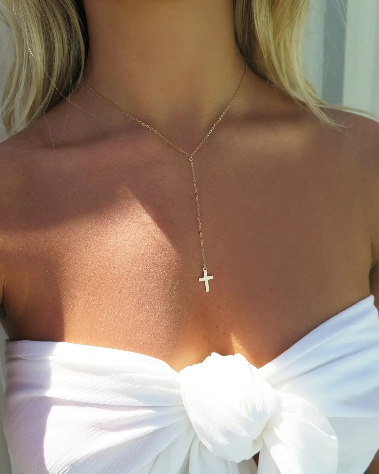 Cross Drop Necklace  - 14k Yellow Gold Fill