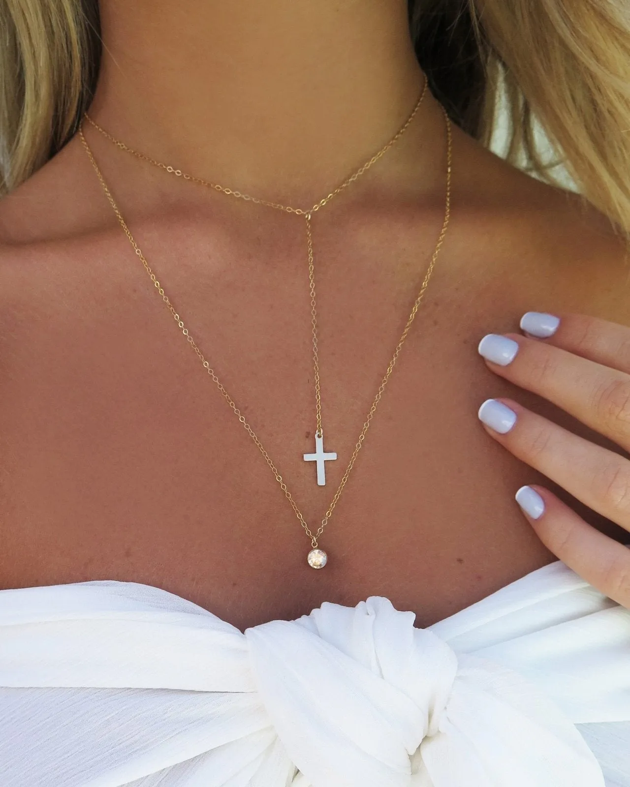 Cross Drop Necklace  - 14k Yellow Gold Fill