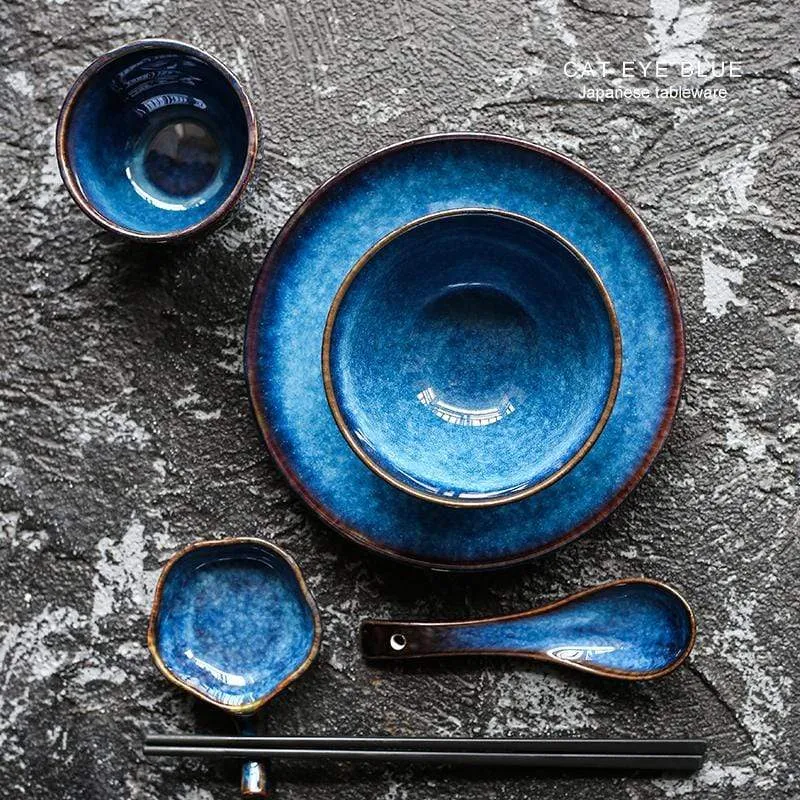 Deep Blue Ceramic Tableware 5-piece Set