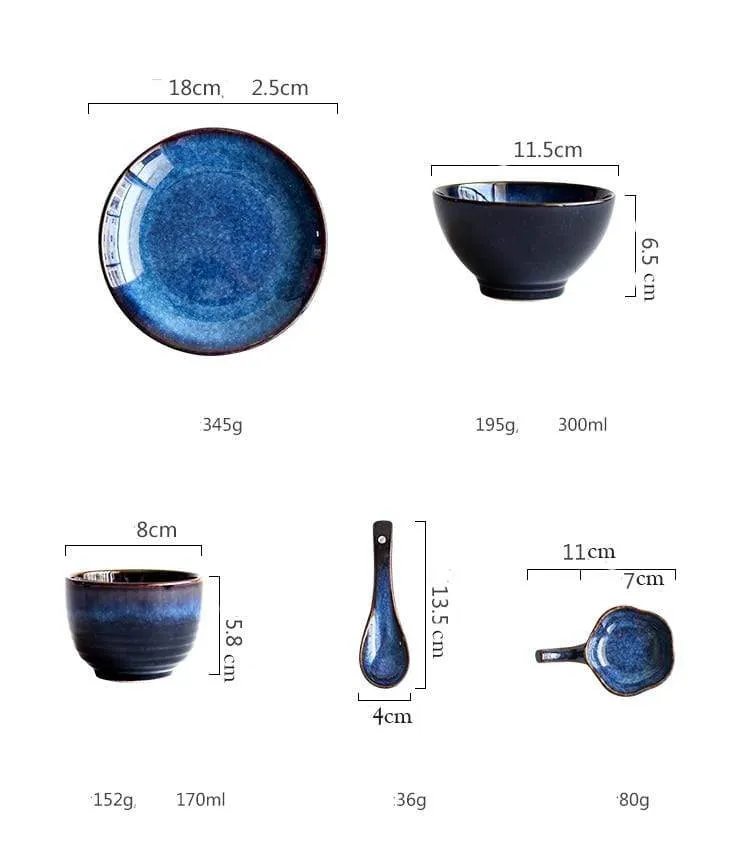 Deep Blue Ceramic Tableware 5-piece Set