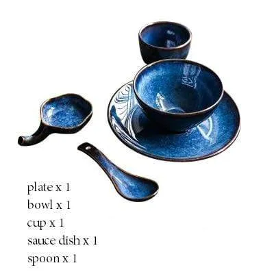 Deep Blue Ceramic Tableware 5-piece Set