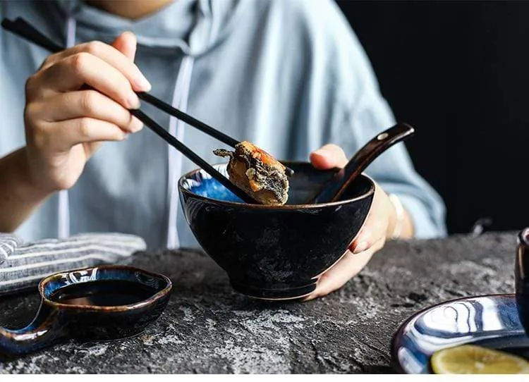 Deep Blue Ceramic Tableware 5-piece Set