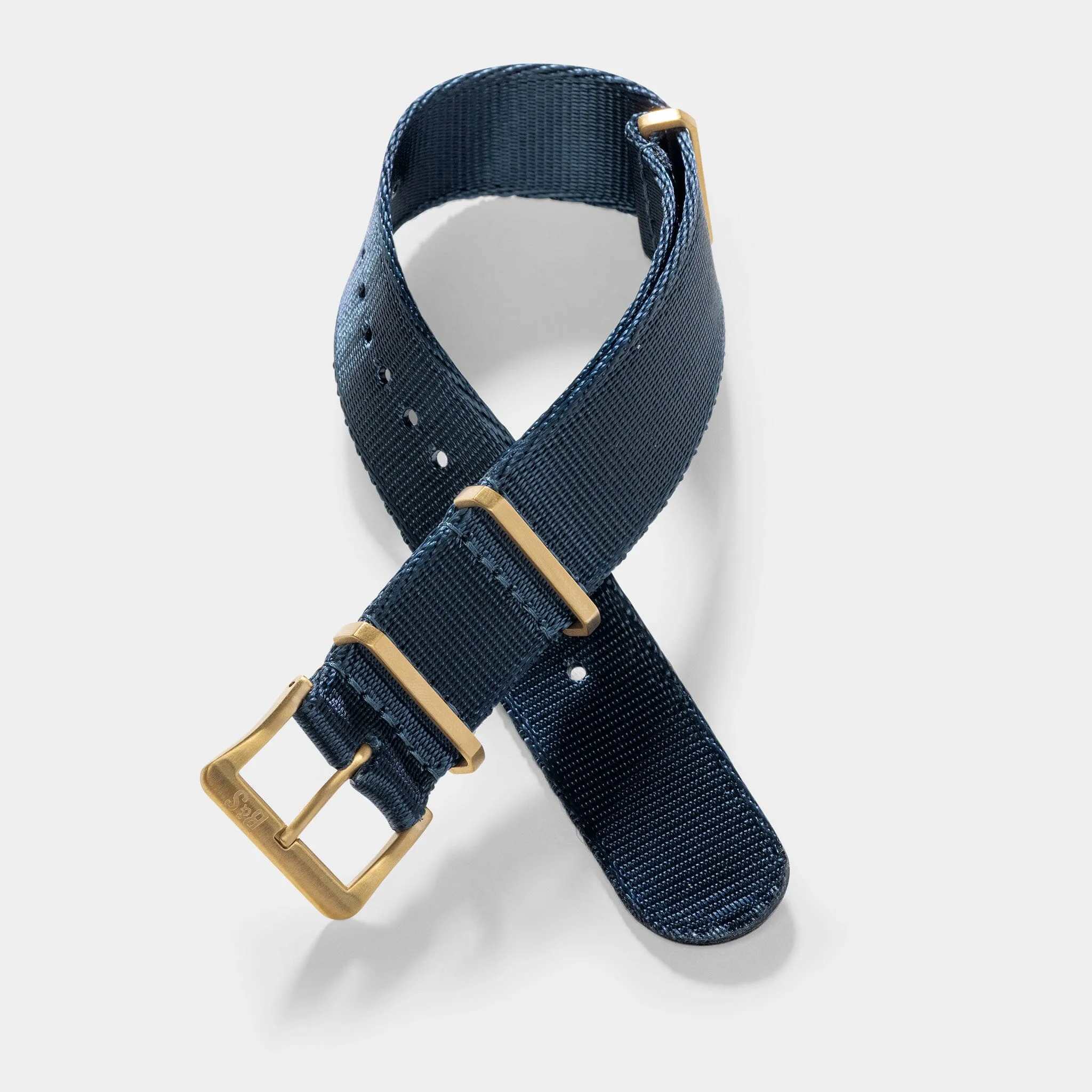 Deluxe Nylon Single Pass Watch Strap Navy Blue - Gold Brushed