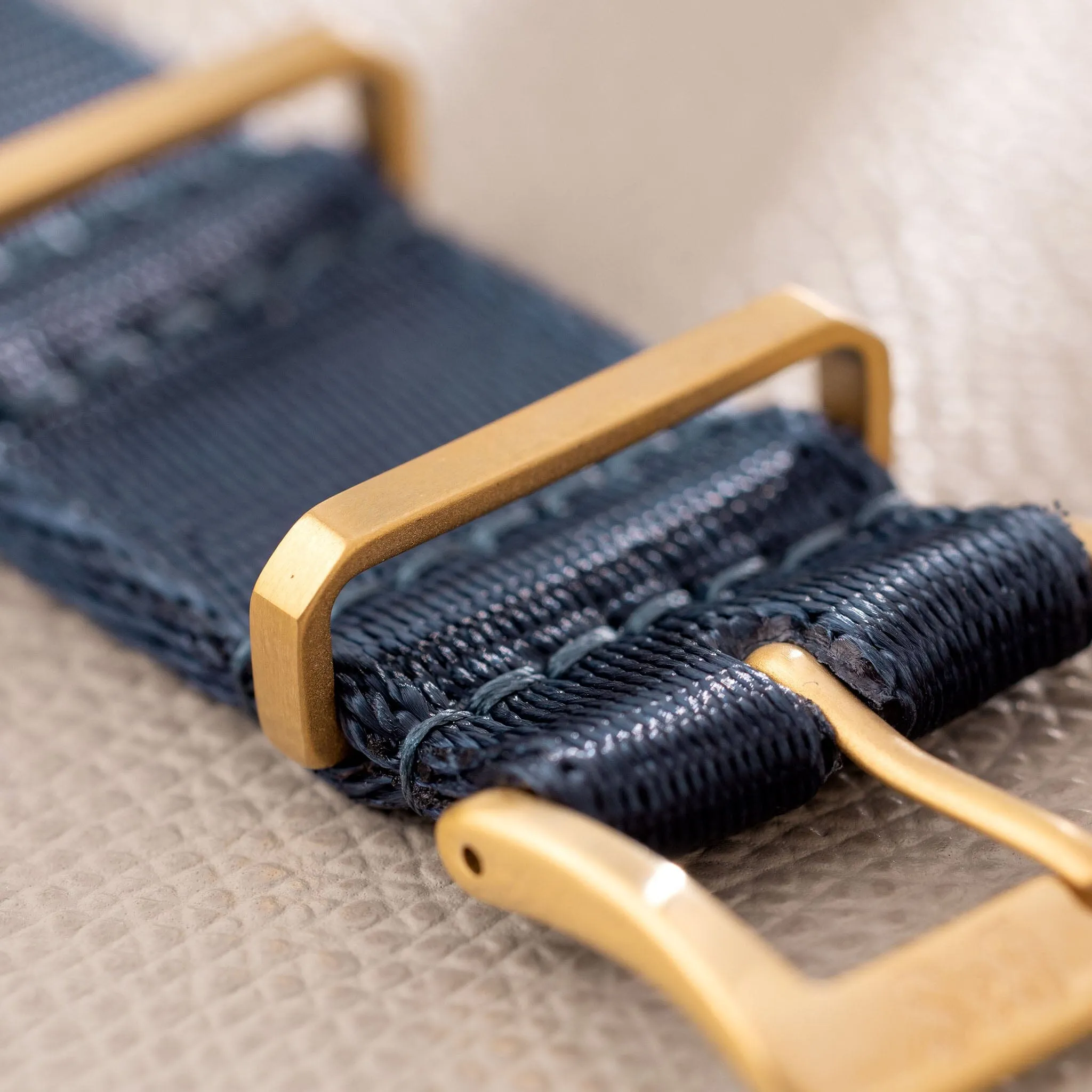 Deluxe Nylon Single Pass Watch Strap Navy Blue - Gold Brushed