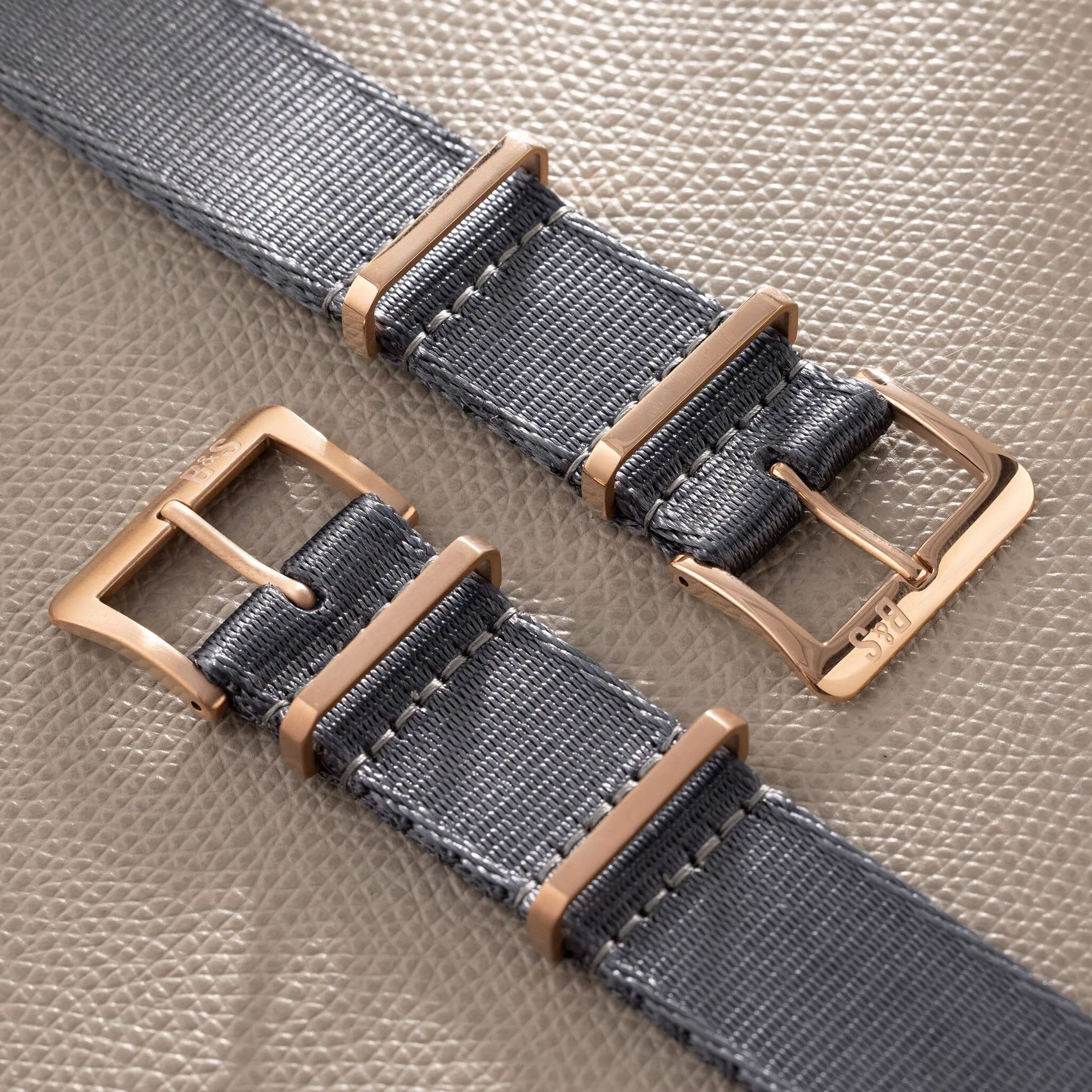 Deluxe Nylon Single Pass Watch Strap Pure Grey - Rose Gold Brushed