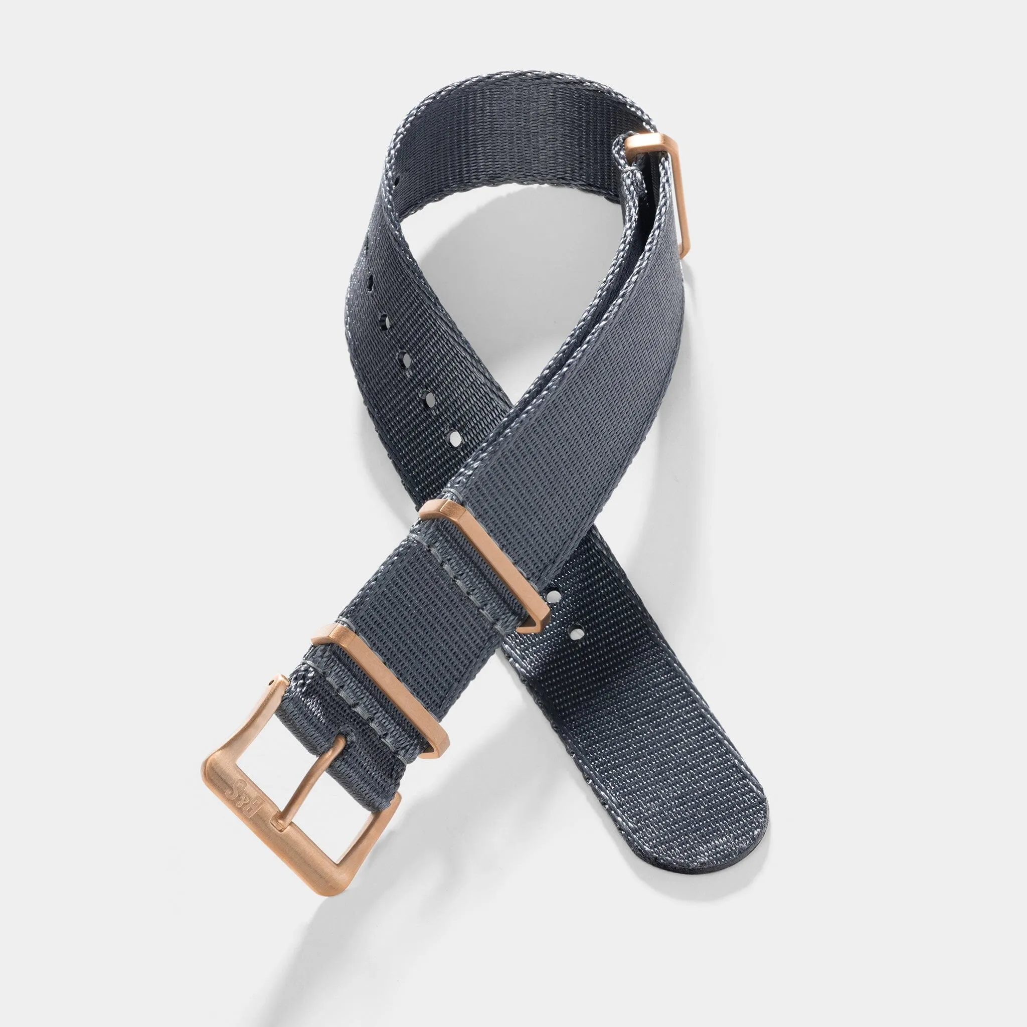 Deluxe Nylon Single Pass Watch Strap Pure Grey - Rose Gold Brushed