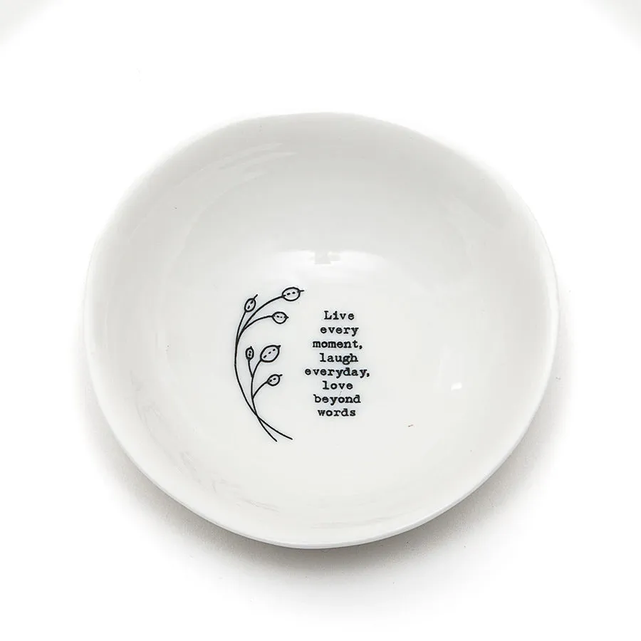 East of India Glazed Medium Porcelain 'Live Every Moment' Dish