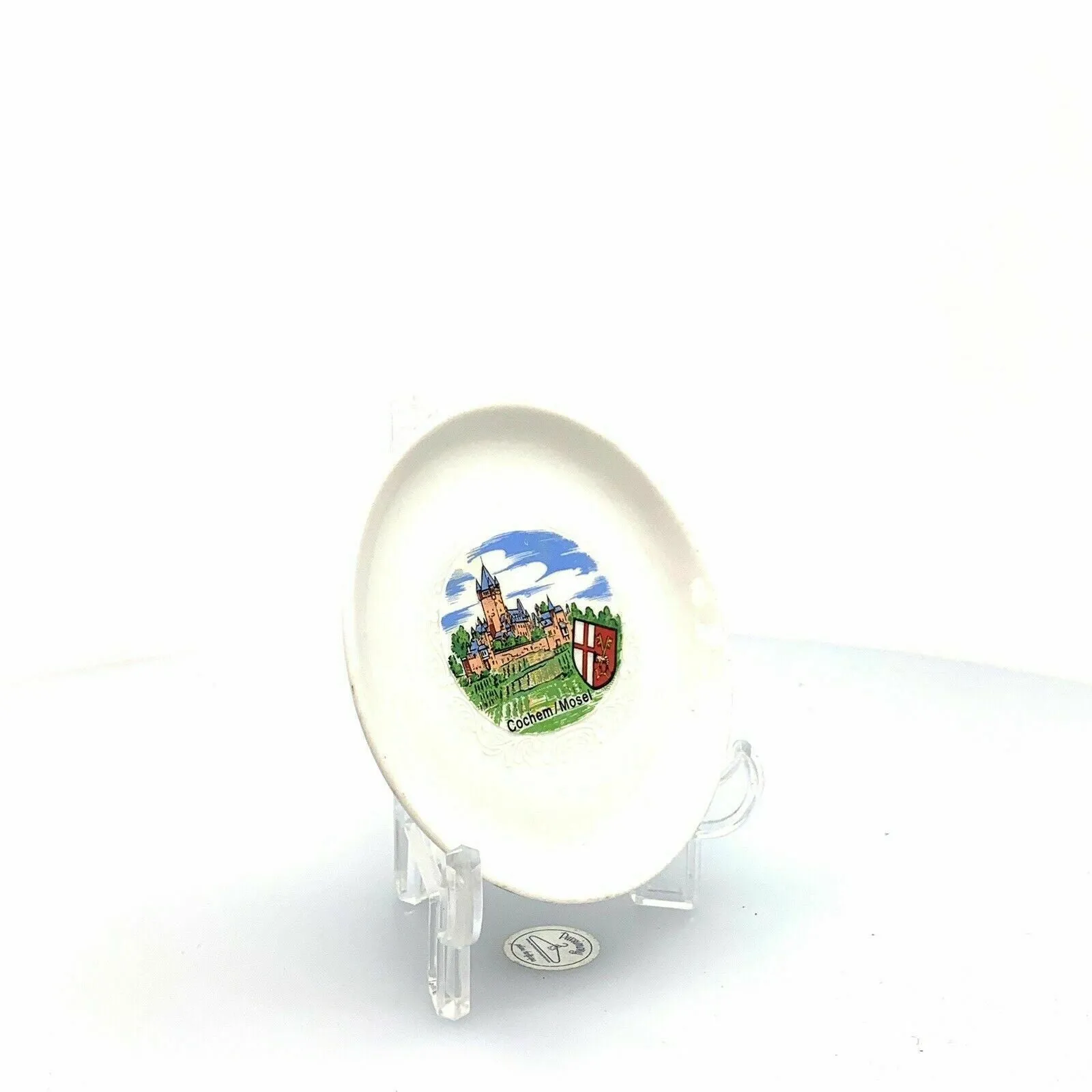 Exquisite Cochem Mosel Castle Souvenir Porcelain Teabag Plate - Vintage-inspired - White - 3" - Very Good Condition