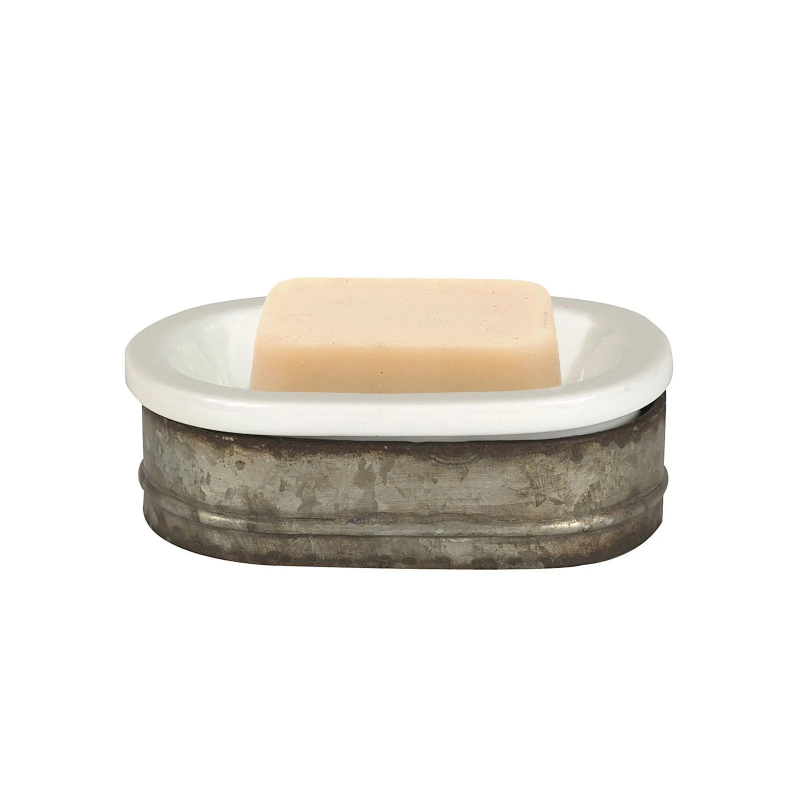 Galvanized Metal and Stoneware Soap Dish