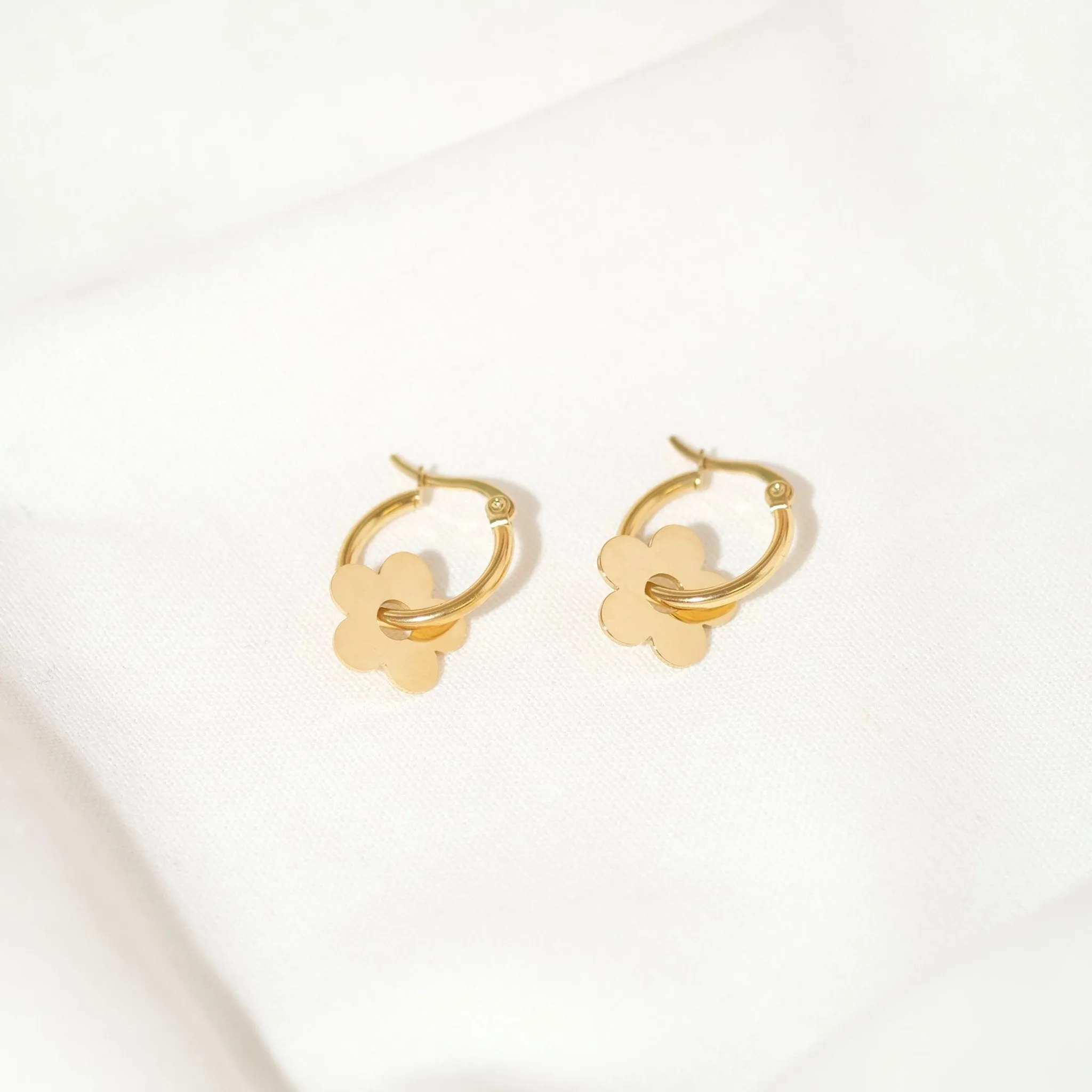 Gold Daisy Hoop Earrings