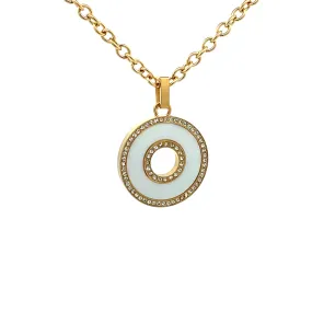 Gold Plated Stainless Steel White Mother of Pearl and Crystal Necklace