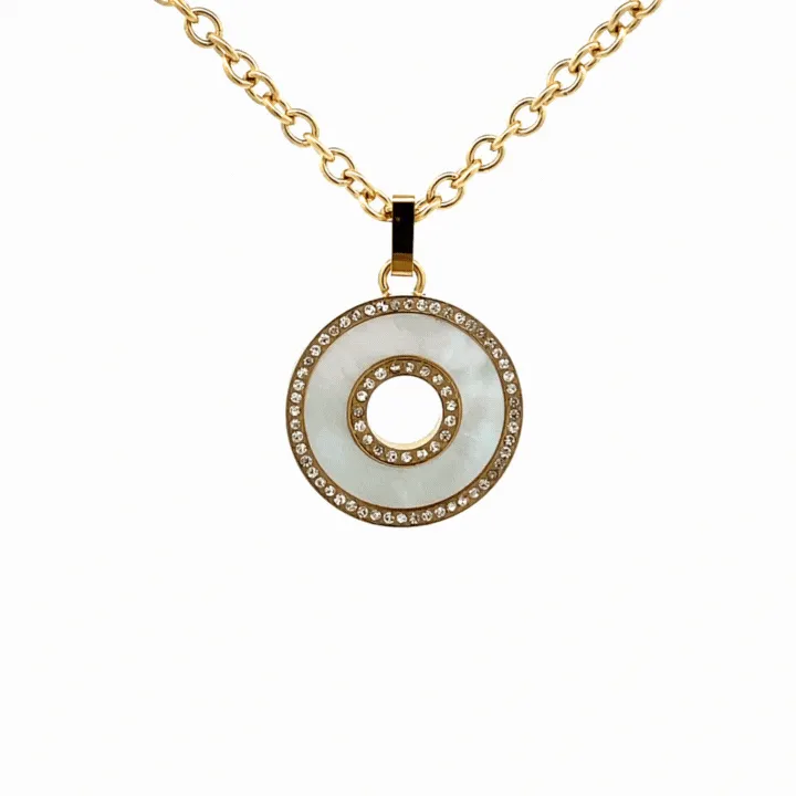 Gold Plated Stainless Steel White Mother of Pearl and Crystal Necklace