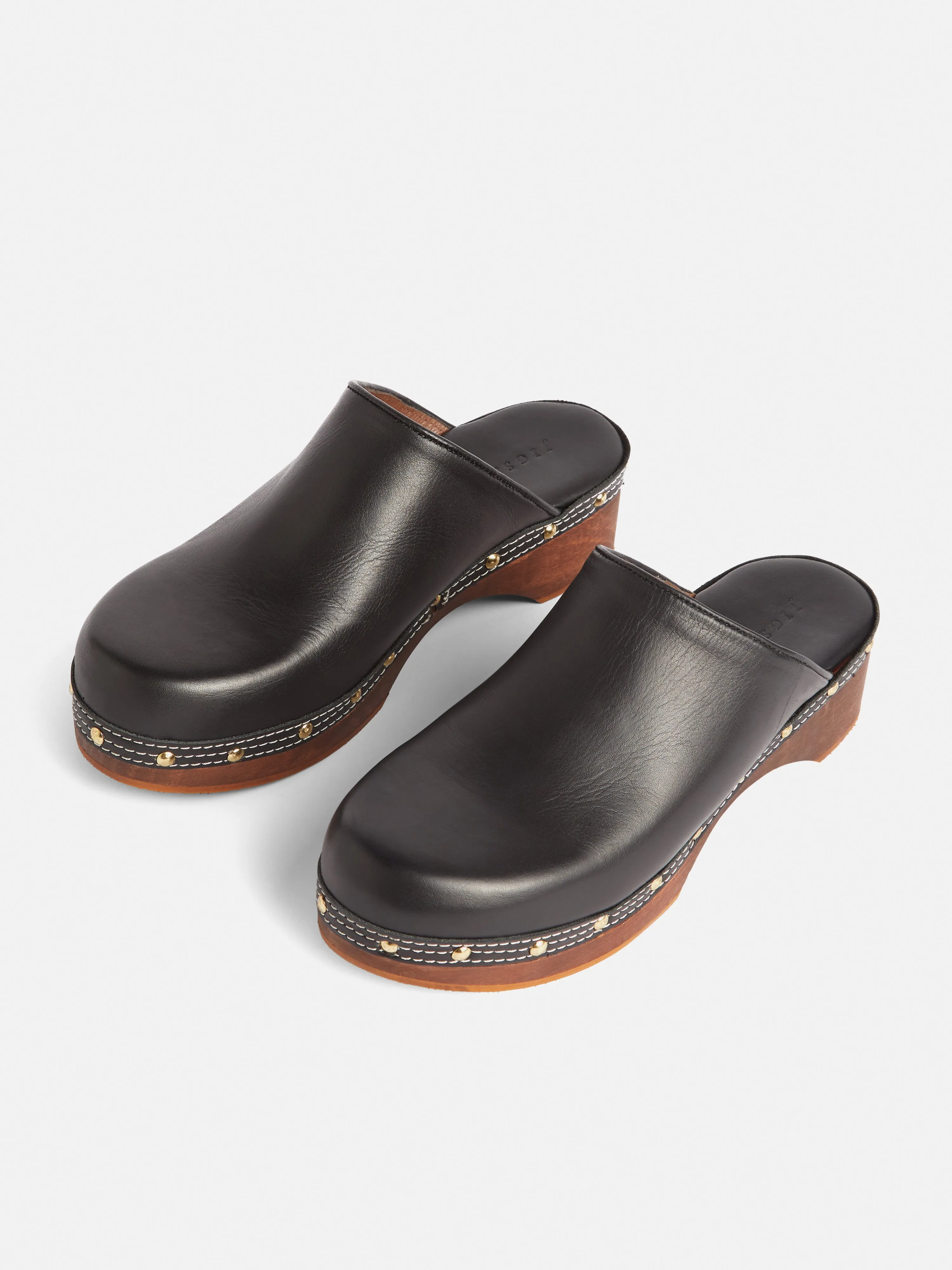 Hayle Wooden Leather Clog | Black