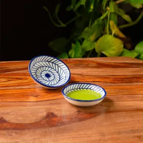 'Indigo Chevron' Handpainted Ceramic Chutney Bowls (Set of 2, 25 ML, Microwave Safe)