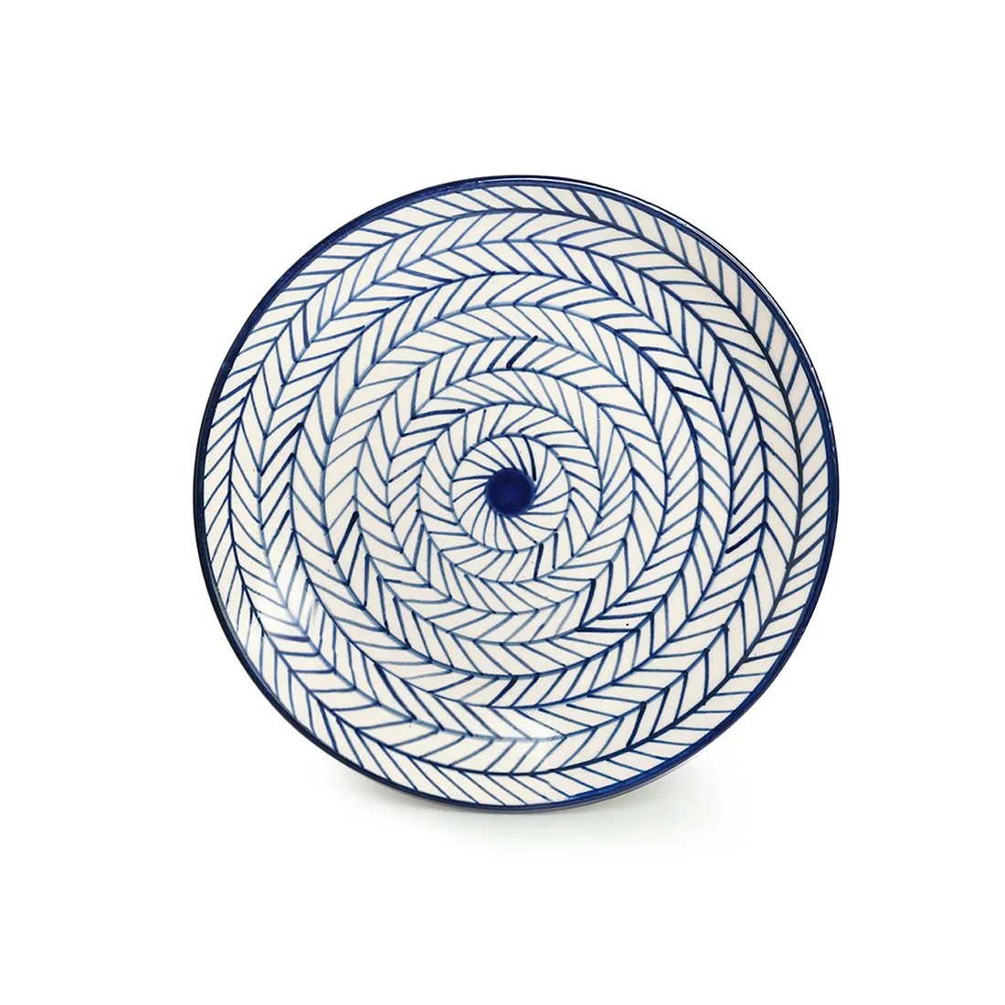 'Indigo Chevron' Handpainted Ceramic Dinner Plates (Set of 6, Microwave Safe)