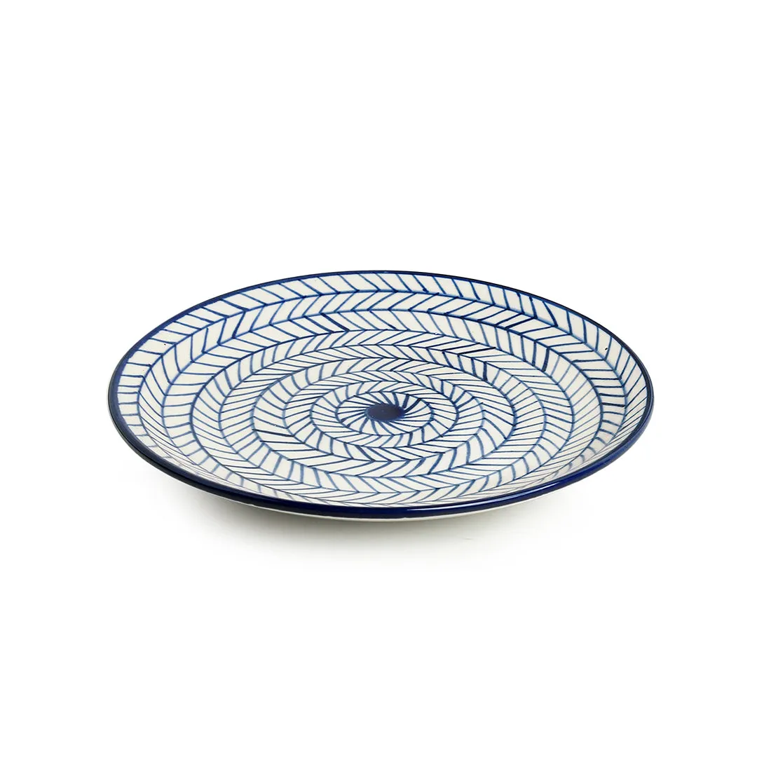 'Indigo Chevron' Handpainted Ceramic Dinner Plates (Set of 6, Microwave Safe)