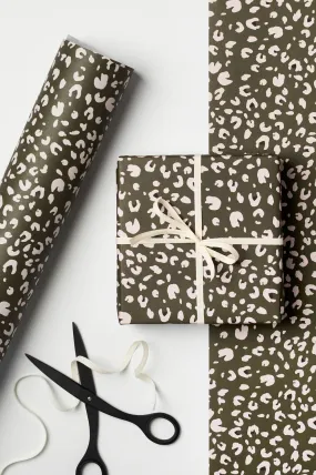 Kinshipped Moss Green Leopard Print Gift Wrap