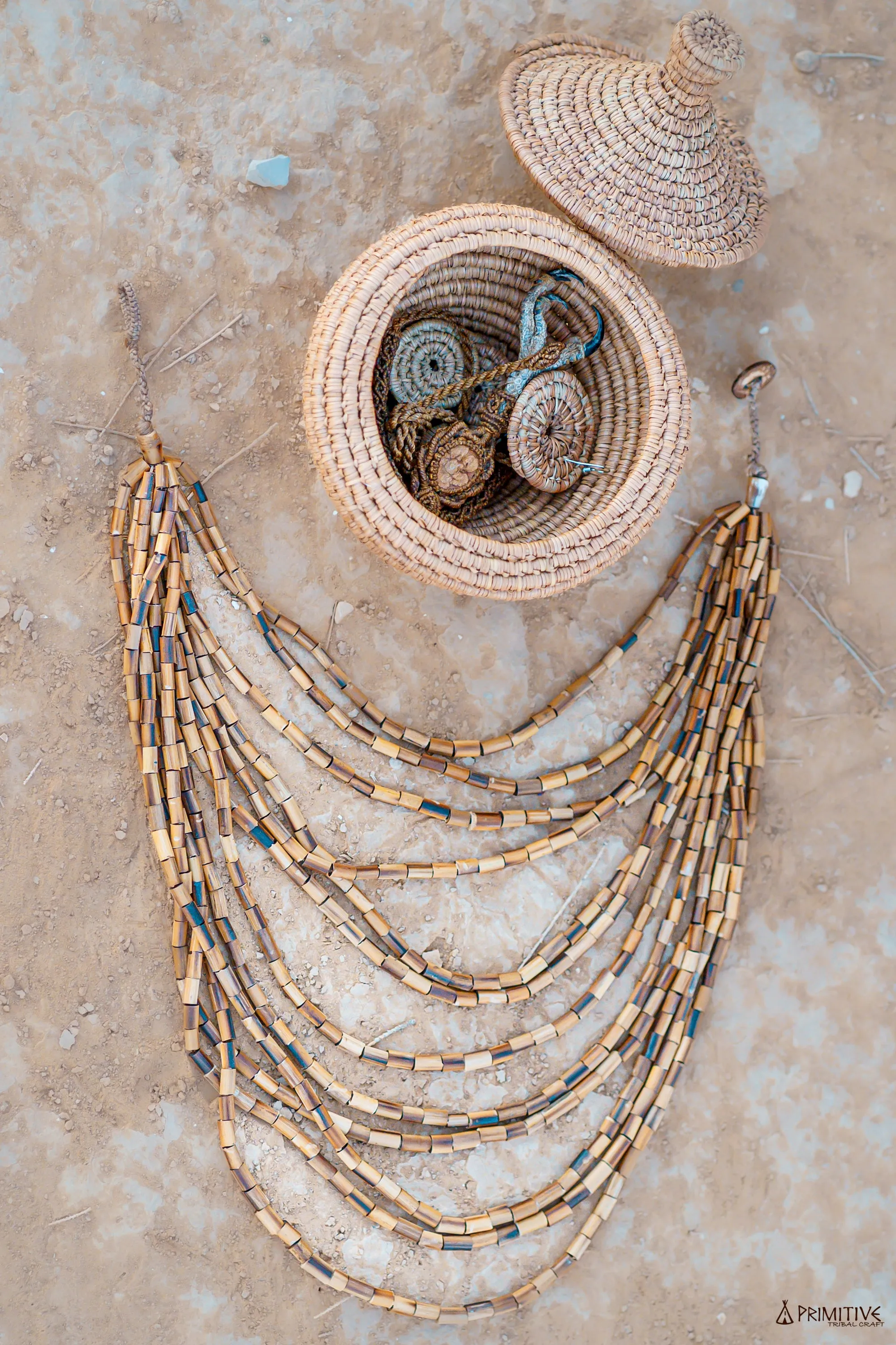 Large Natural Bamboo Necklace ⋙ 12 Strands ⋘