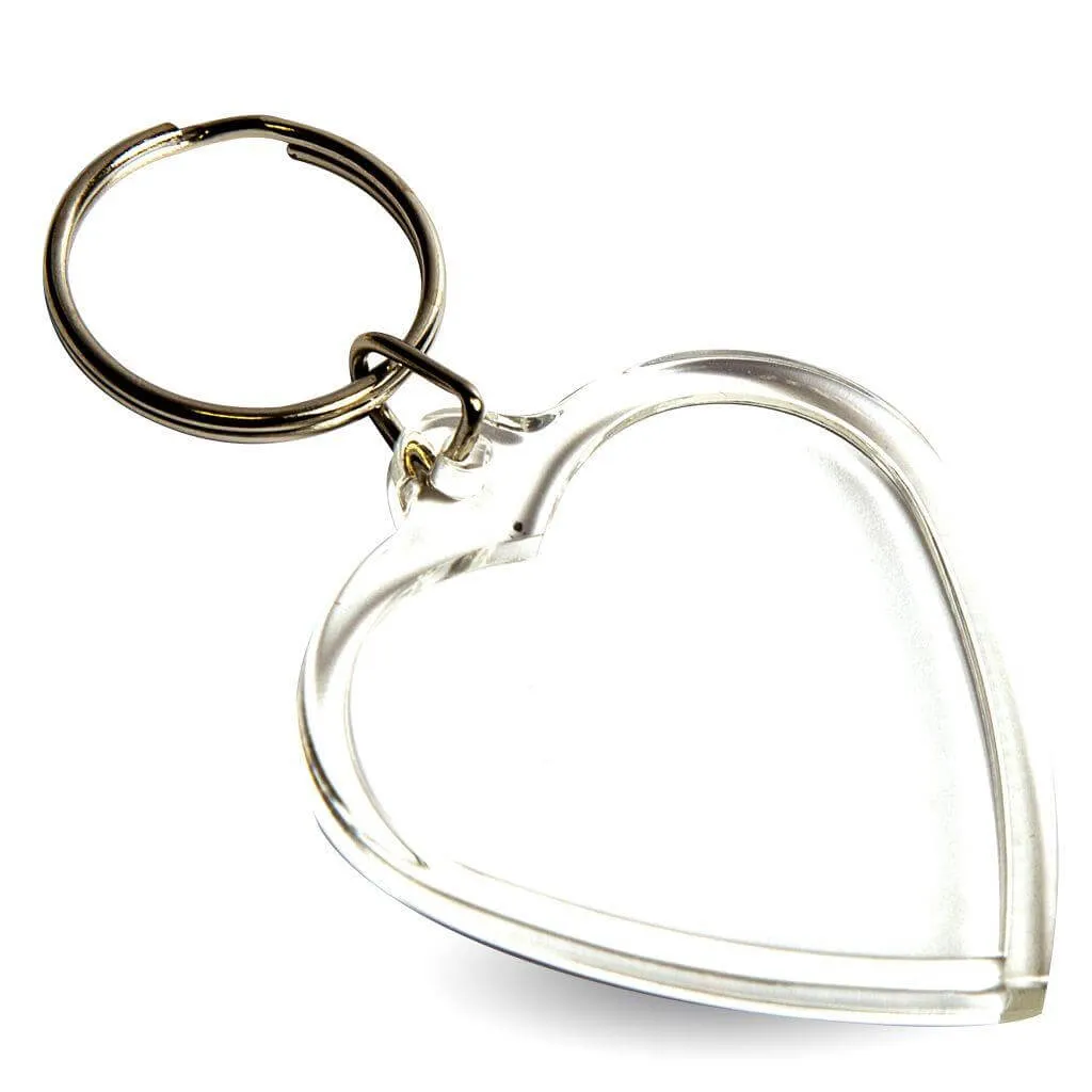 Mini Heart Shaped Blank Plastic Photo Insert Keyring - 40 x 38mm - Pack of 50