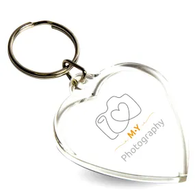 Mini Heart Shaped Blank Plastic Photo Insert Keyring - 40 x 38mm - Pack of 50