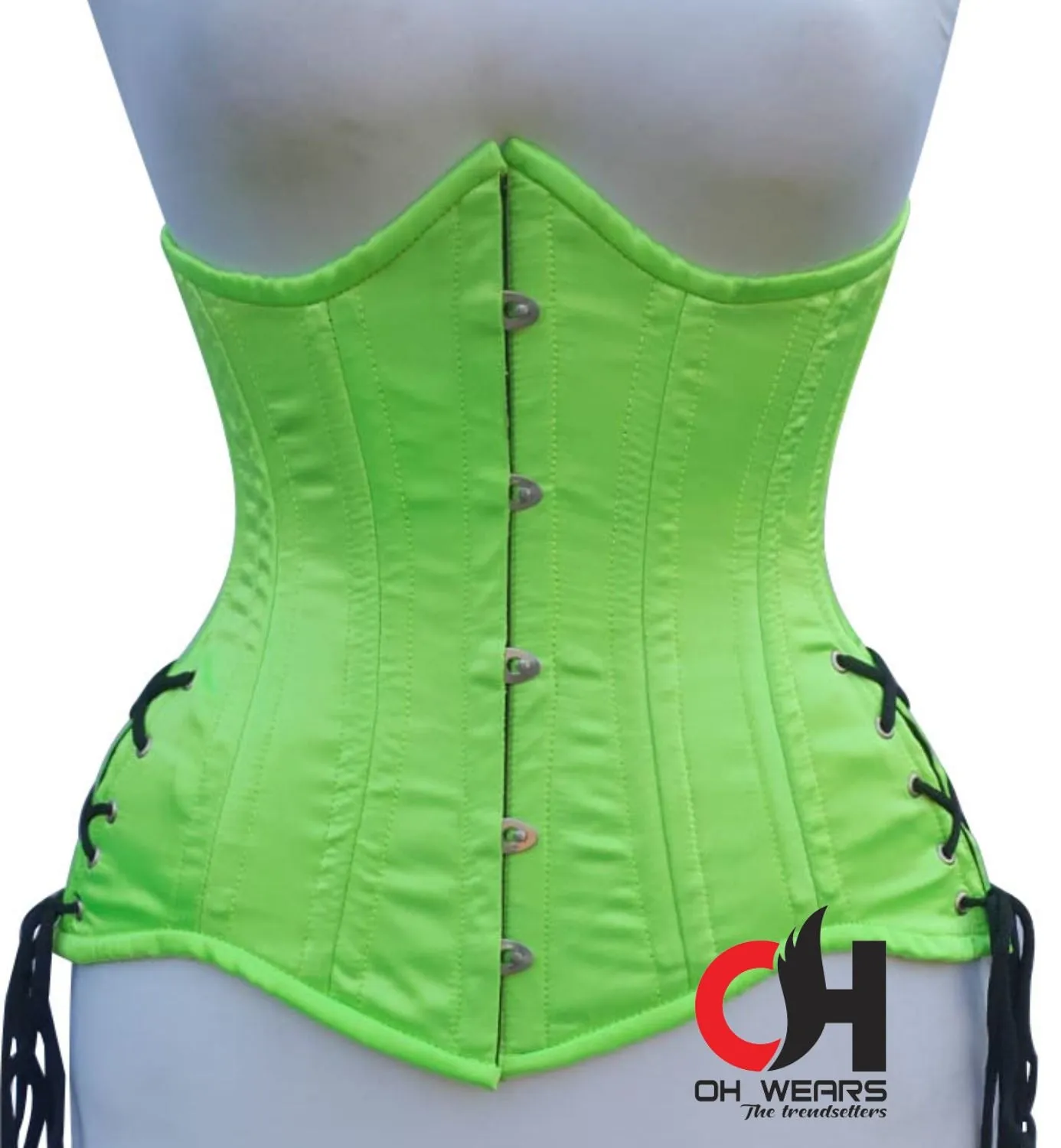 Neon Green Cotton Underbust Corset Steel Boned