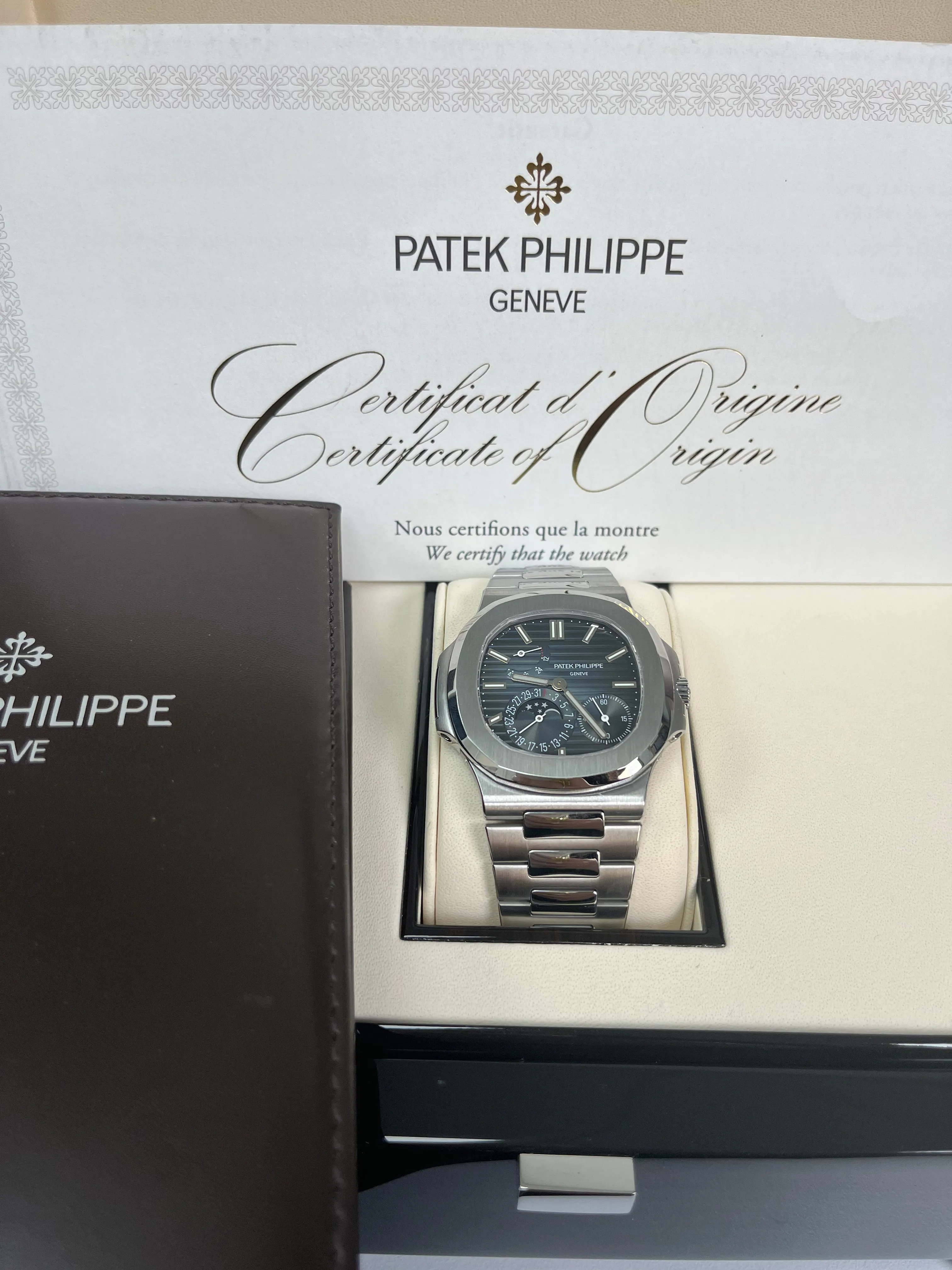 Patek Philippe Nautilus Moon Phase Stainless Steel/ Blue Date Dial (Ref#5712/1A-001)