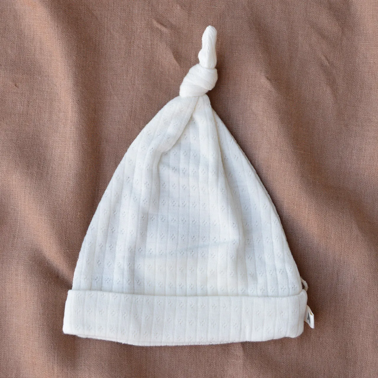 Pointelle Knotted Beanie - 100% Organic Merino (0-12m)