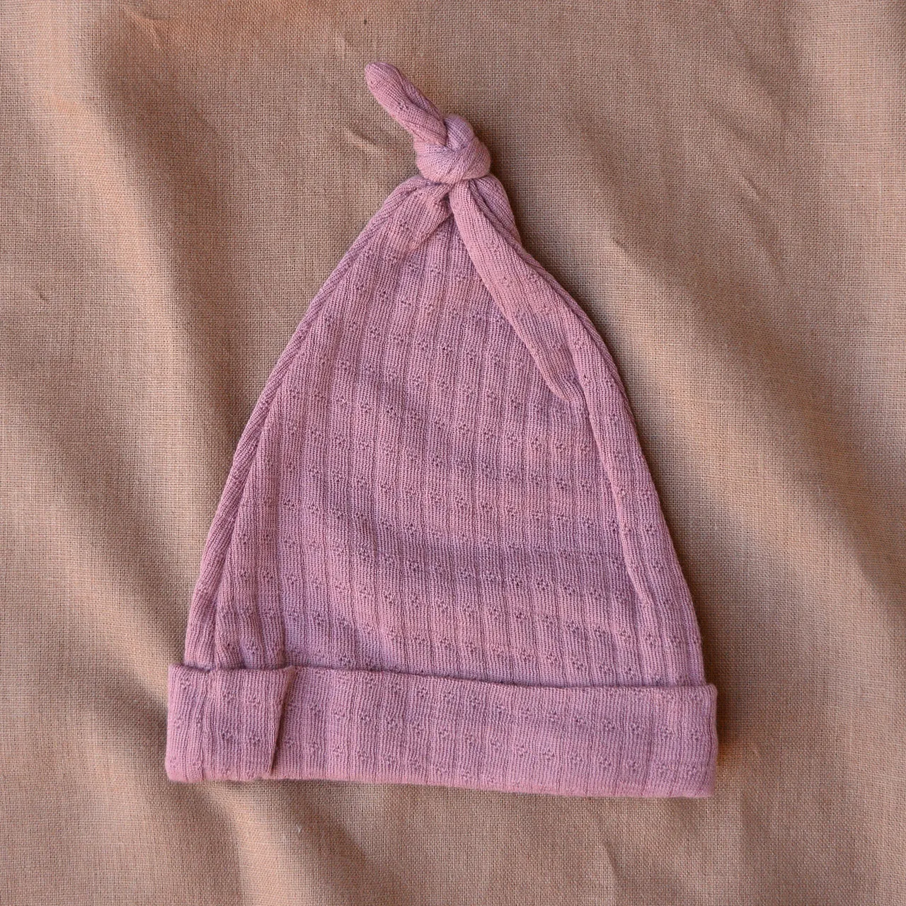 Pointelle Knotted Beanie - 100% Organic Merino (0-12m)