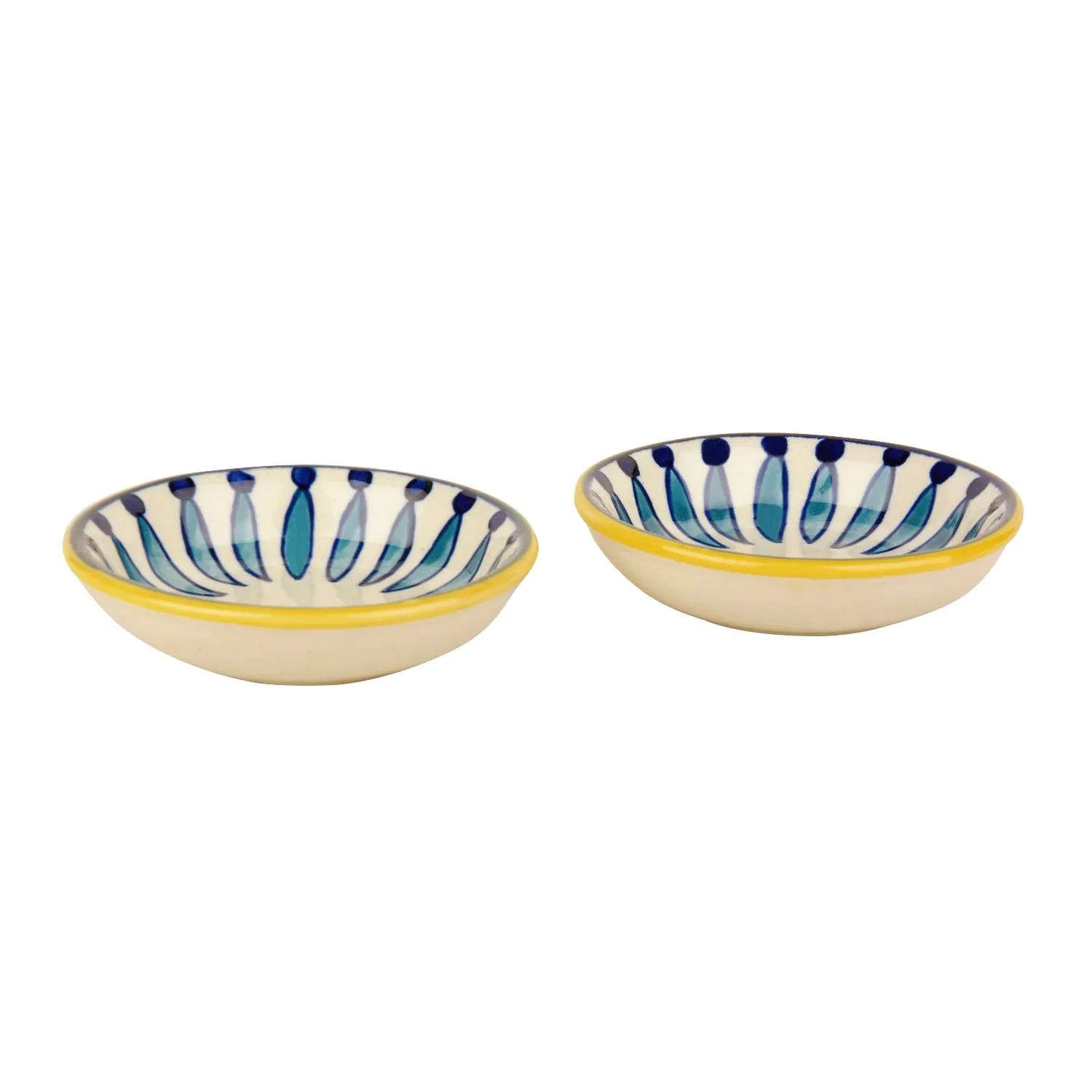 "Kyoto Collection" Handpainted Ceramic Dip Bowls (Set of 2, White and Blue, 50 ml each)