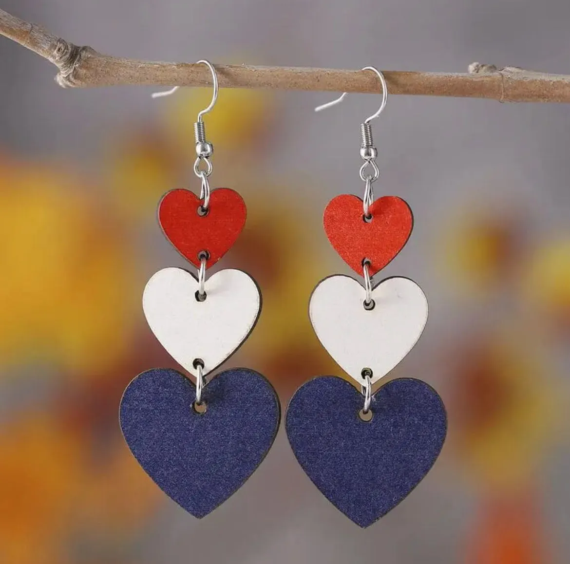 Red, White, and Blue Heart Drop Earrings