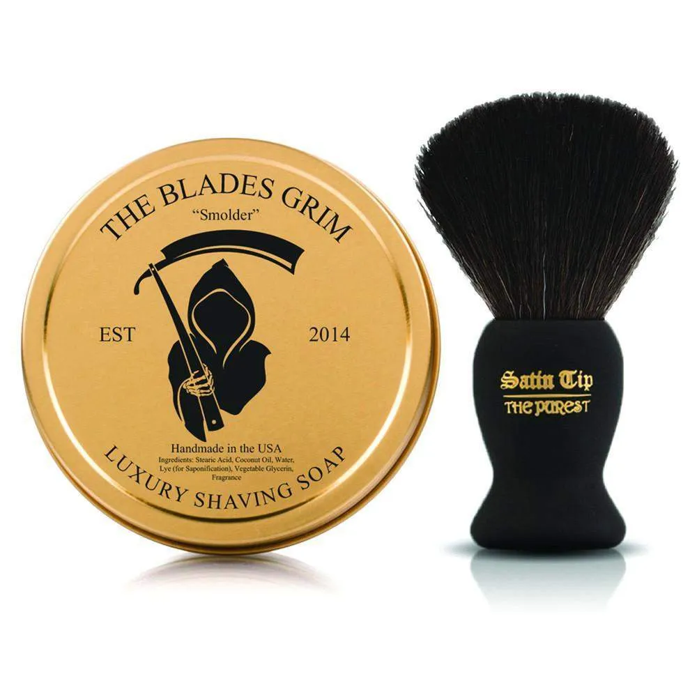 Smolder Soap and Satin Tip - The Purest Black Shave Brush Combo