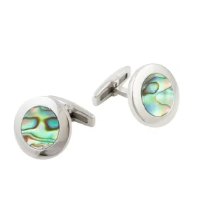 Stainless Steel Abalone Shell Round Cufflinks