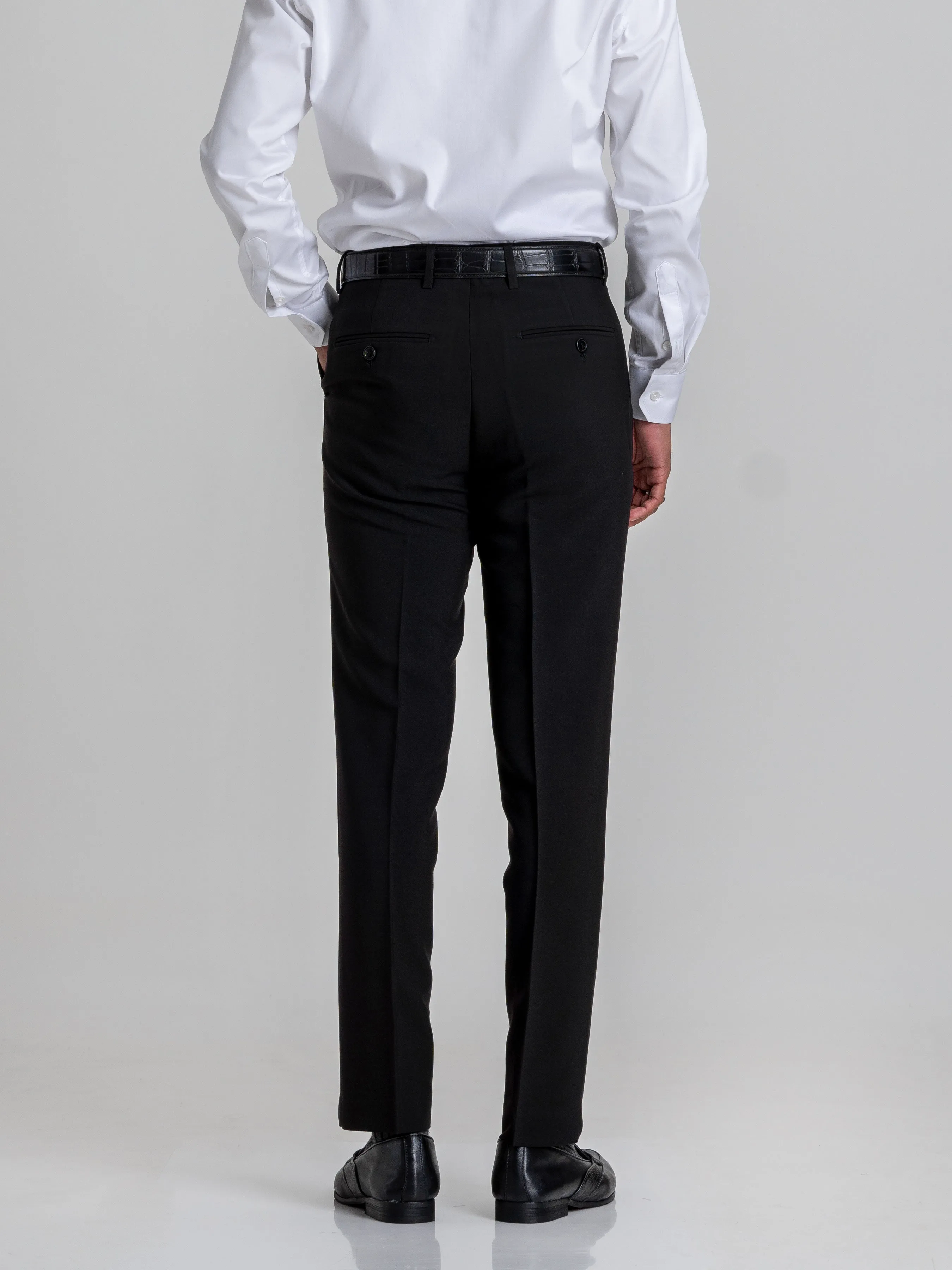 Trousers With Belt Loop - Black Plain (Stretchable)