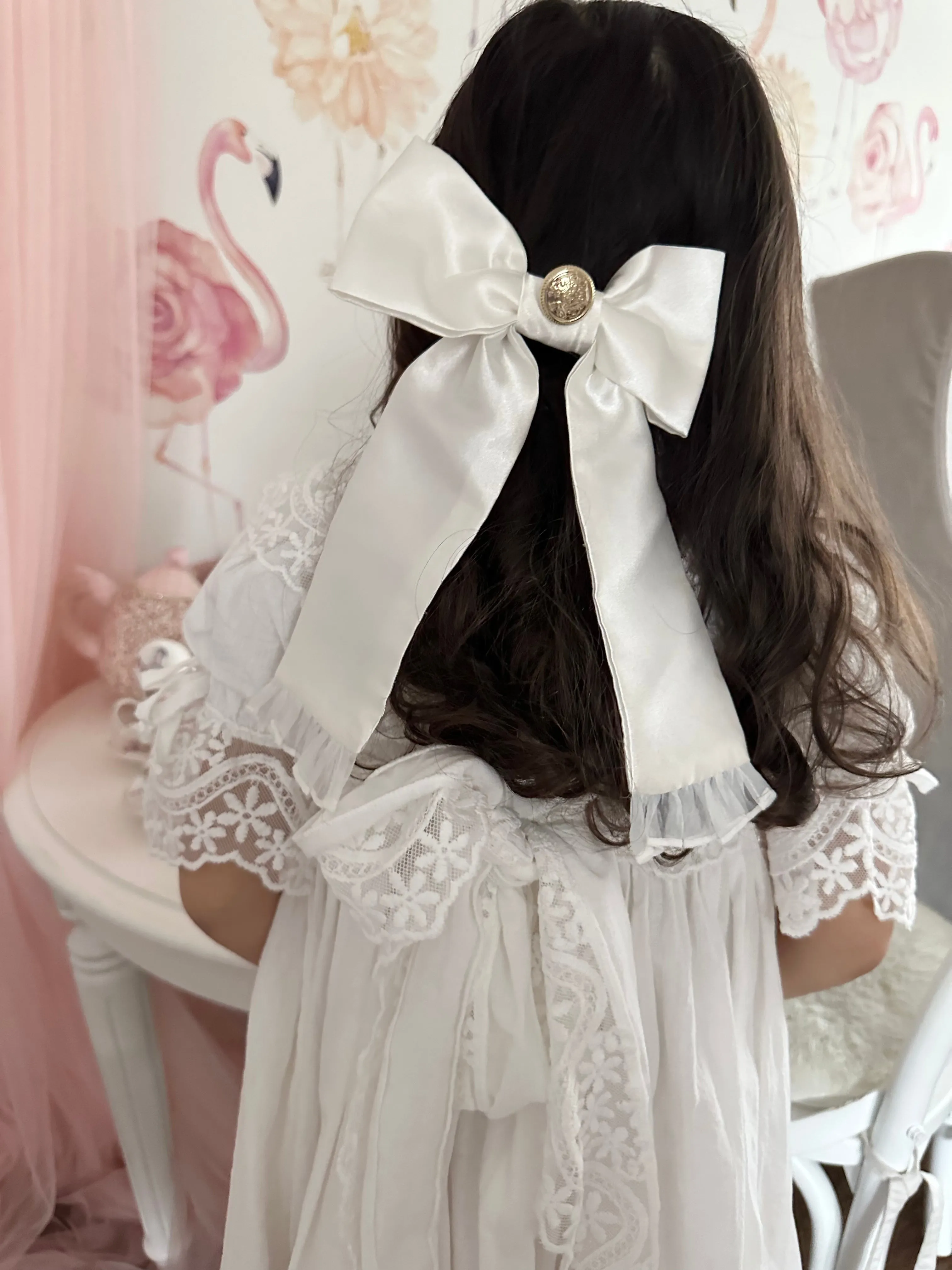 White Satin Tuxedo Hair Bow