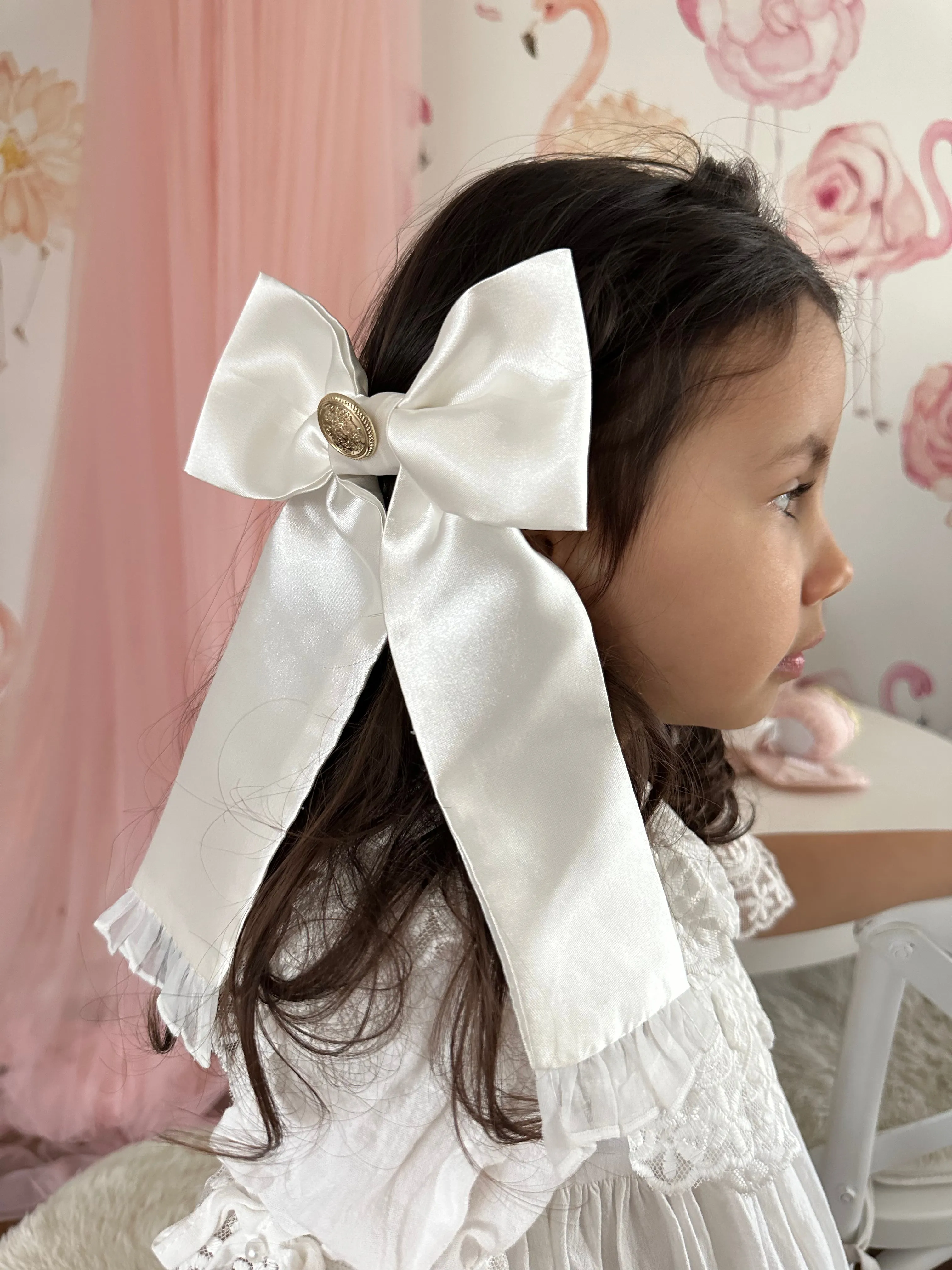 White Satin Tuxedo Hair Bow