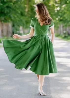 Wrap Dress, Short Sleeve, Spring Green